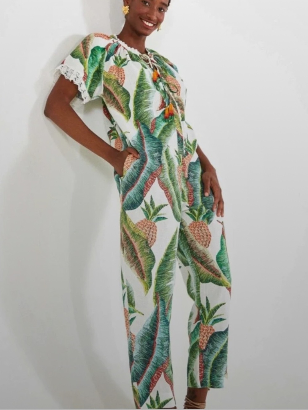 Farm Rio Forest Palm Jumpsuit Size XL Multicolored Summer Resortwear (U)